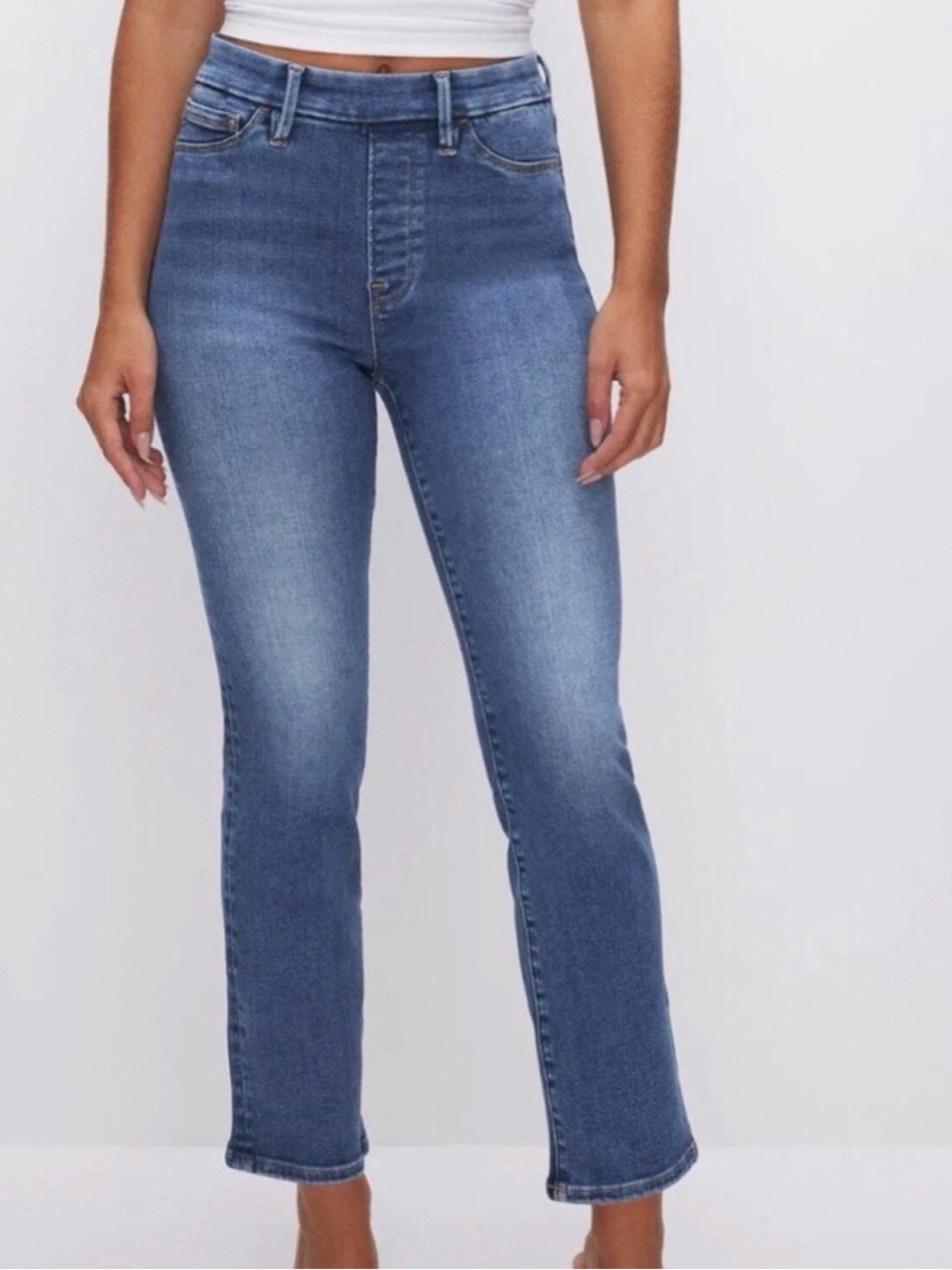Good American Power Stretch Pull On Straight Jeans Small Medium Wash